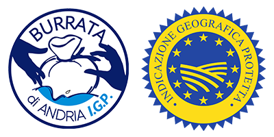 Due etichette italiane di Denominazione di Origine Protetta: blu e rossa, con stelle e una scena di fattoria.