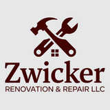 Logo for Zwicker Renovation & Repair LLC featuring a dark brown hammer and wrench crossed above a house window icon.
