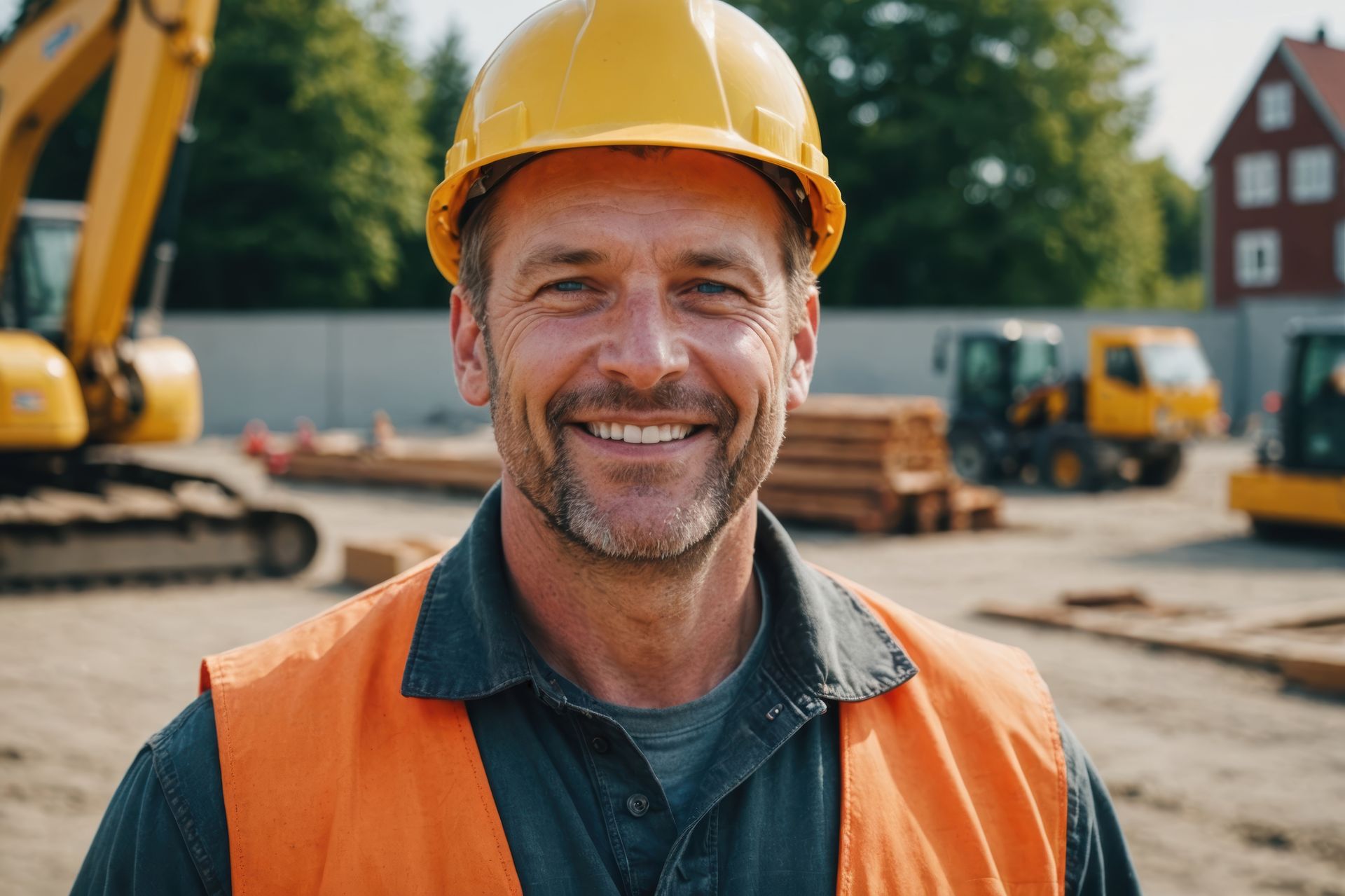 A man wearing a mask and a hard hat is standing in a warehouse with his arms crossed.