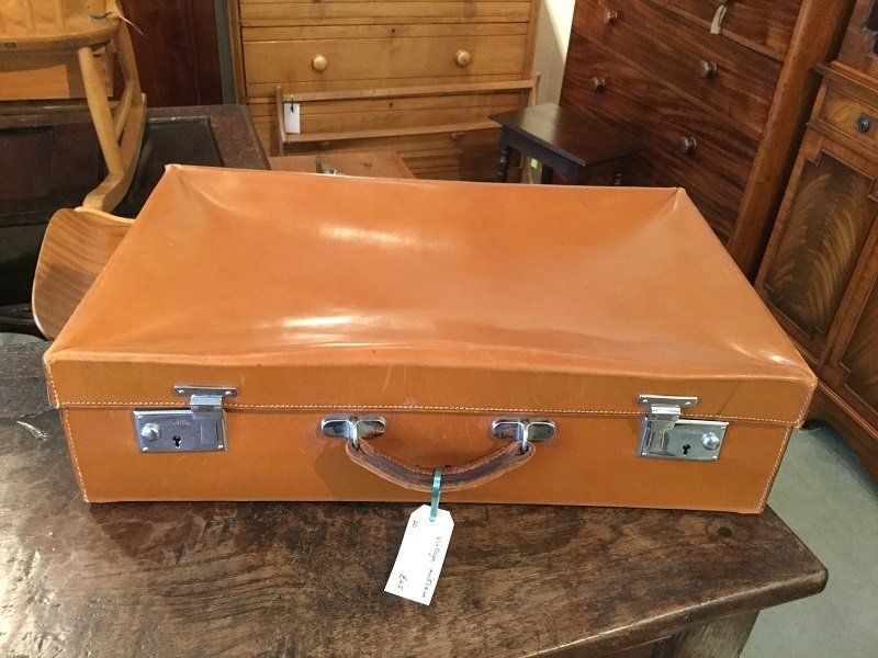 Vintage Tan Hide Suitcase with Keys