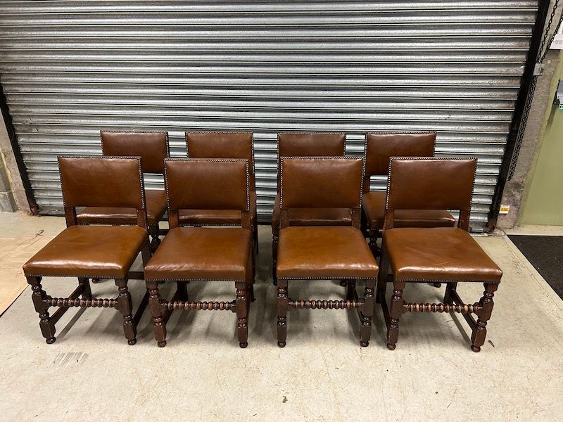 A Set Eight Leather & Oak Cromwellian Chairs