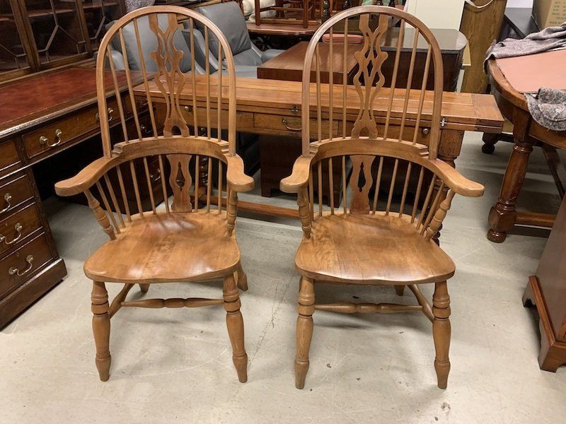 A Pair of Beech Windsor Farmhouse Armchairs