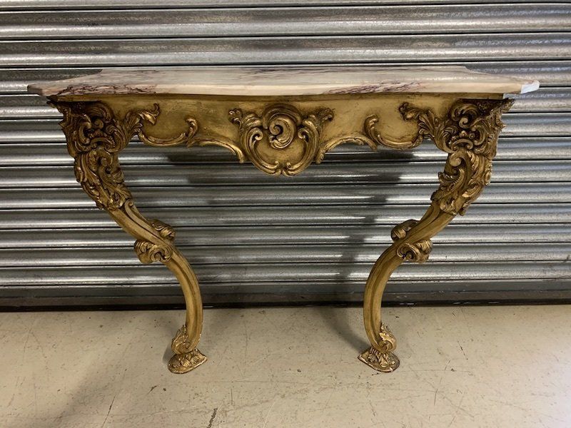 Stunning Antique Gold Gilt Console Table with a Marble Top