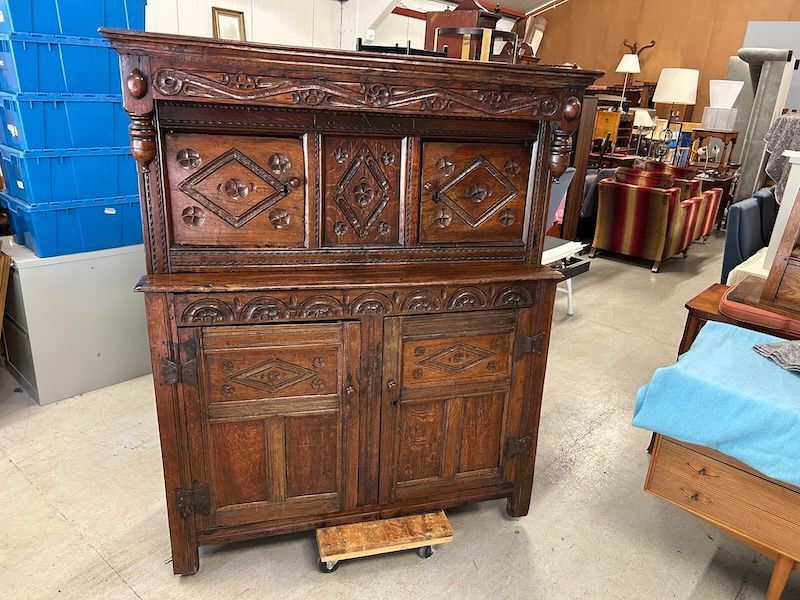 Antique 17th Century Carved Solid Oak Court Cupboard