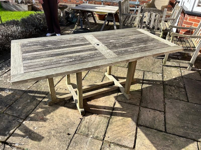 6ft X 3 ft Genuine Plantation Teak Table & Four Chairs by Barlow Tyrie