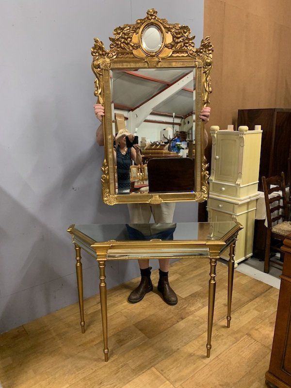 Gold Gilt Console  / Dressing  Table with Decorative Gilt Mirror