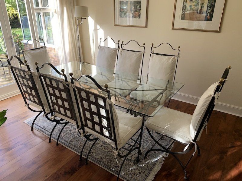 Bespoke Wrought Iron & Glass Table & Eight Chairs by Paulton Designs of London