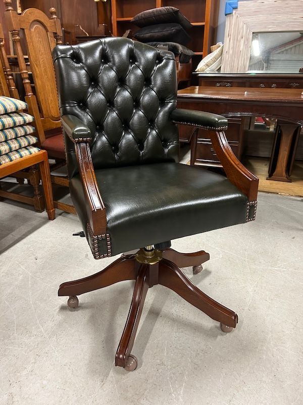Dark Green Leather Gainsborough Chesterfield Captains Chair