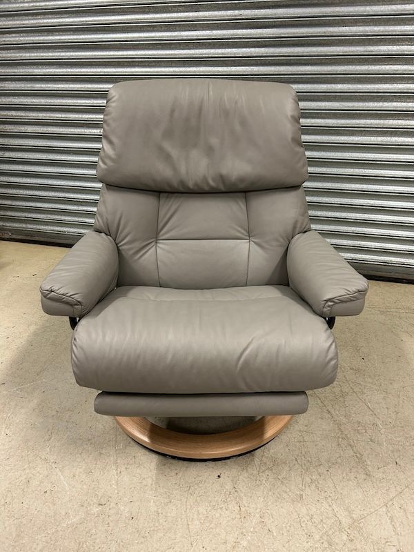 Grey Ekornes Power Leather Reclining Armchair