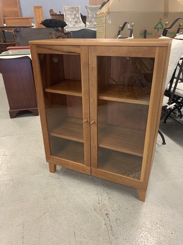 Two Door Glass Adjustable Bookcase in Cherry Wood