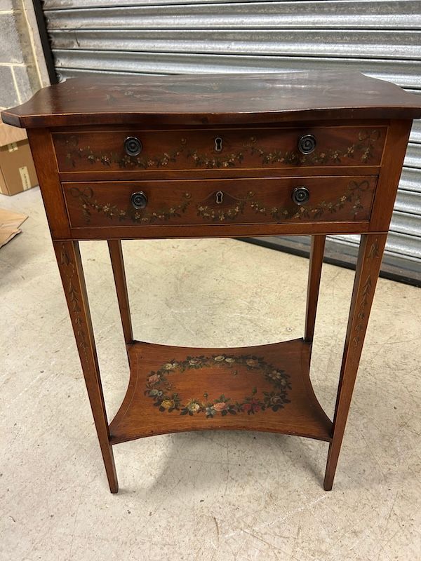 Original Antique Mahogany Hand Painted Work Box/ Sewing Table