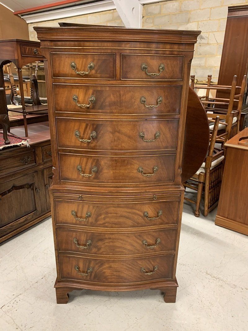 Bevan Funnell Reproduction Mahogany Serpentine Chest on Chest