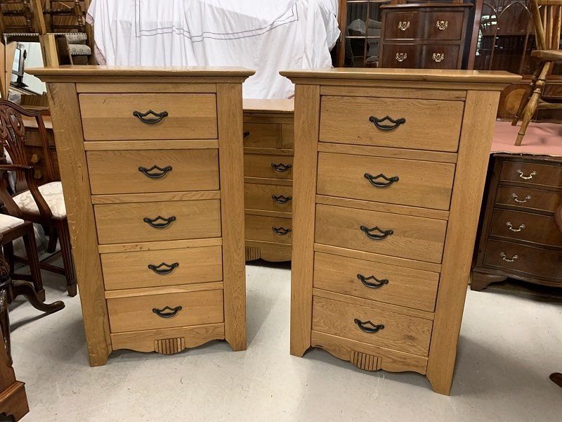 Solid Rustic French Oak Narrow Chest of Drawers