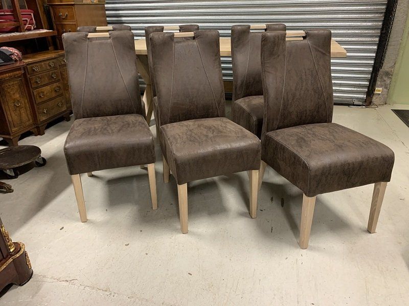 Set of Six Solid Oak & Leather Dining Chairs