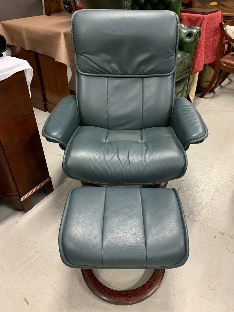 Two Large Ekornes Reclining Armchairs & Footstools