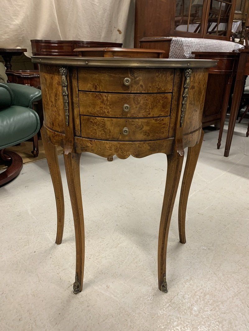 French Burr Walnut Bow Fronted Side Table with Ormolu