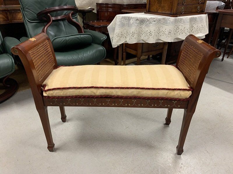 Small Mahogany Hand Painted Double Cane Bergere  Window Seat