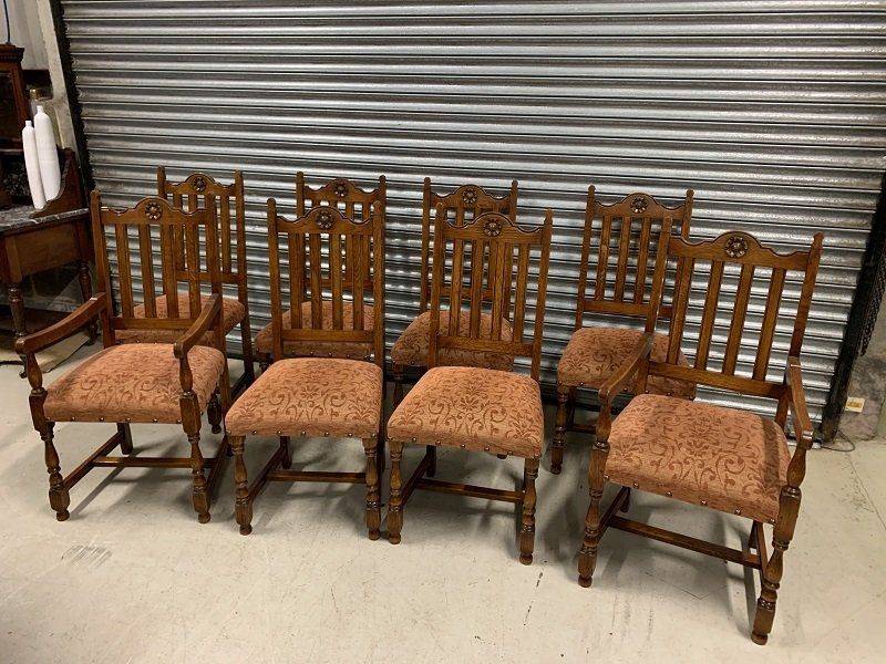 Eight Solid Oak Dining Chairs by Royal Oak