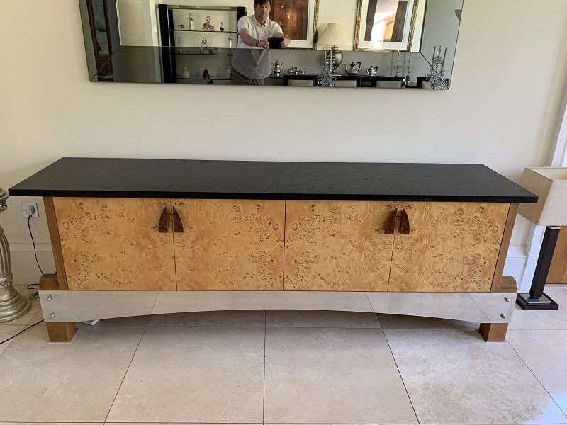 Bespoke Art Deco Style Walnut & Maple Sideboard by Designer Simon Bray