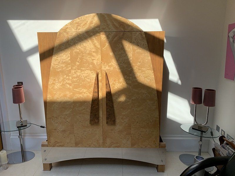 Bespoke Art Deco Style Walnut & Maple Storage Cupboard by Designer Simon Bray