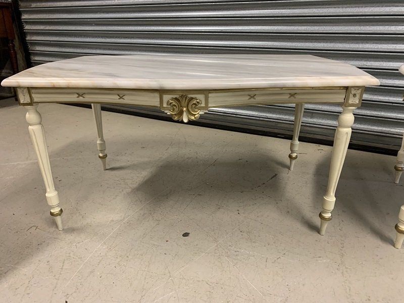 French Marble Coffee Table on a Painted Cream & Gold Gilt Base