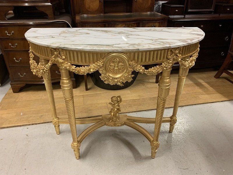 Quality French Style Gold Gilt & Marble Console Table