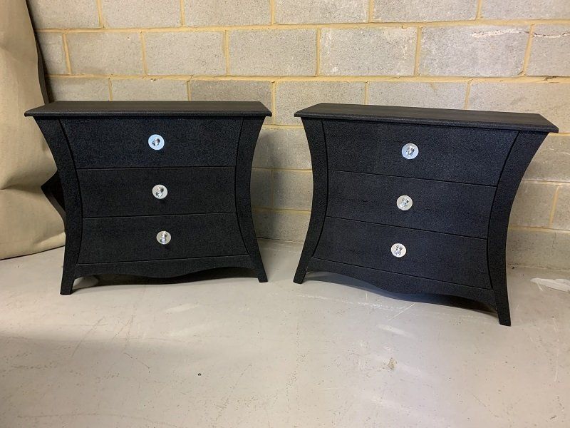 A Pair of Designer Black Faux Shagreen Night Stands
