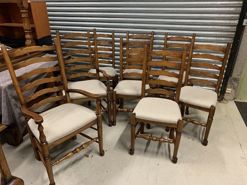 Set of Eight Brights of Nettlebed Lancashire Ladderback Dining Chairs