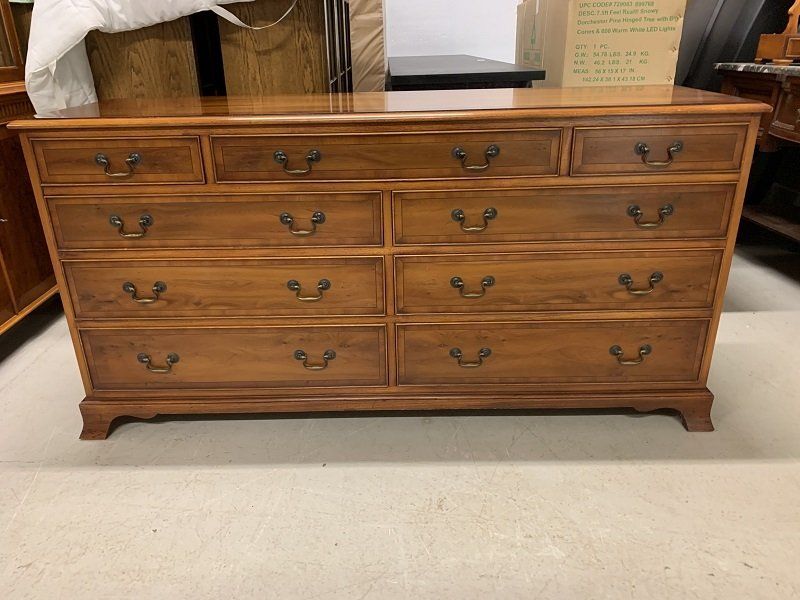 Large Nine Draw Yew Wood Chest of Drawers made by Bradley