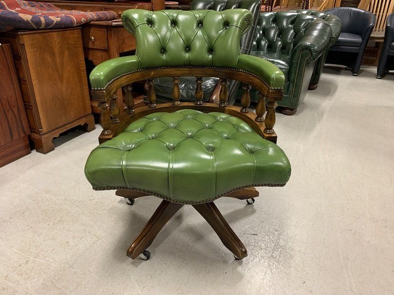 Super Quality Olive Green Leather Chesterfield Captains Office Chair