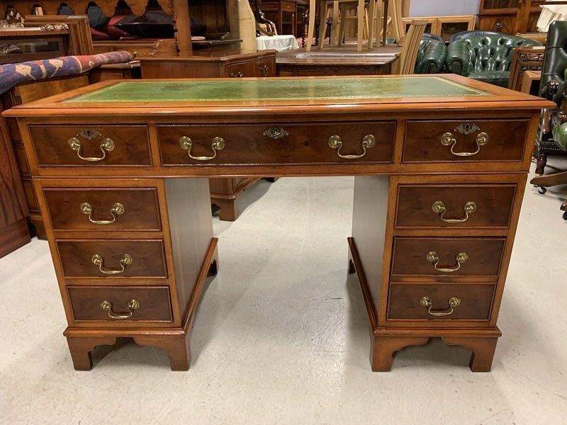 Yew Wood Pedestal Desk