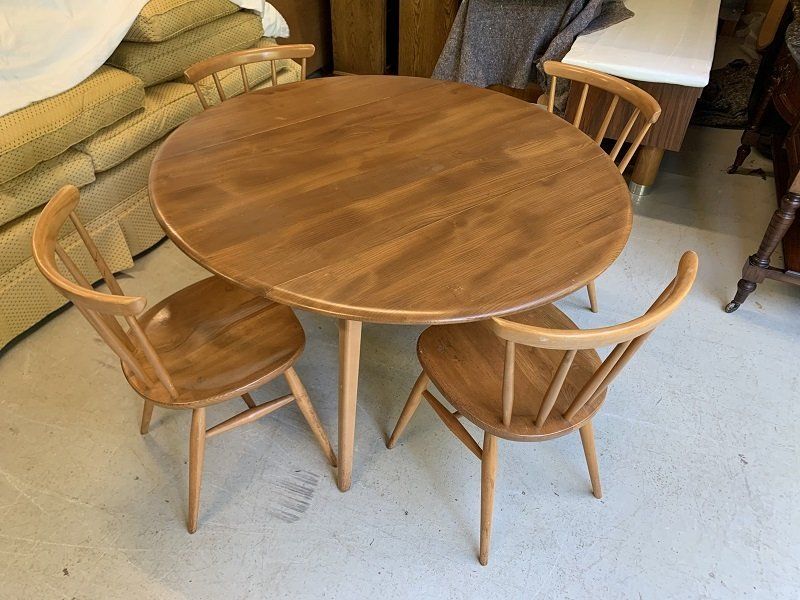 Vintage Blonde Ercol Drop Leaf Table & Four Rail Back Chairs