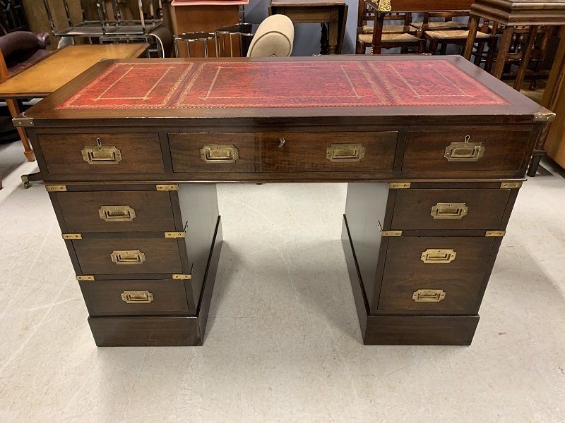 Stunning Military Style Mahogany Pedestal Desk