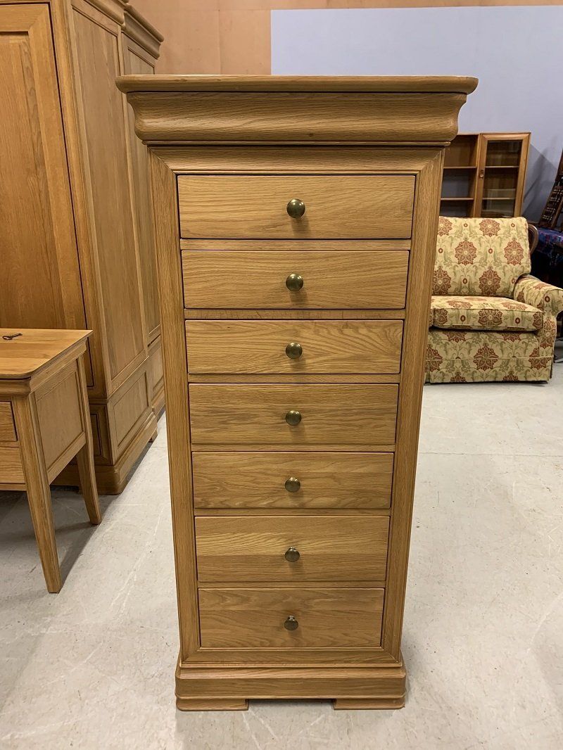 Tall Narrow Solid Oak Chest of Drawers by Willis & Gambier