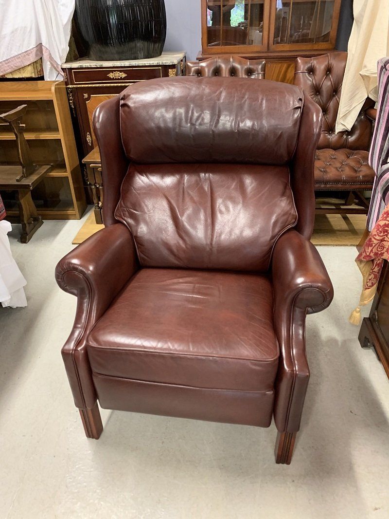 Georgian Style Oxblood Red Leather Wing Armchair by Wade