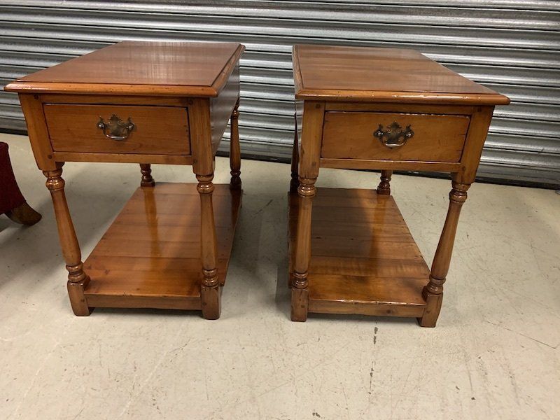 Stunning Pair of Antique Solid Cherry Wood Nightstands by Kennedy of Ipswich