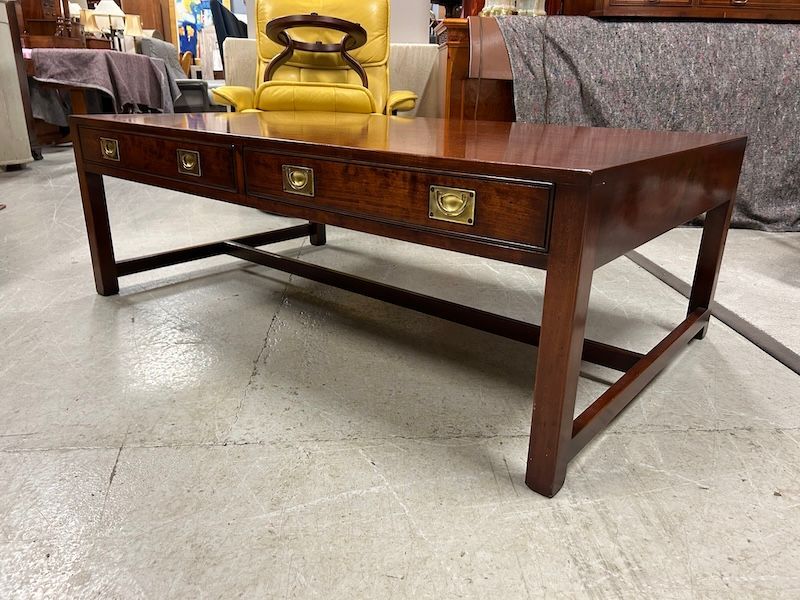 Quality Large Mahogany & Brass Military Campaign Coffee Table by R E Kennedy