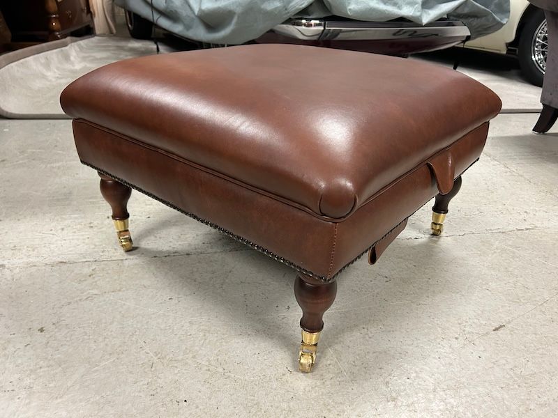 Good Quality Laura Ashley 'Denbigh' Brown Leather Ottoman/ Footstool