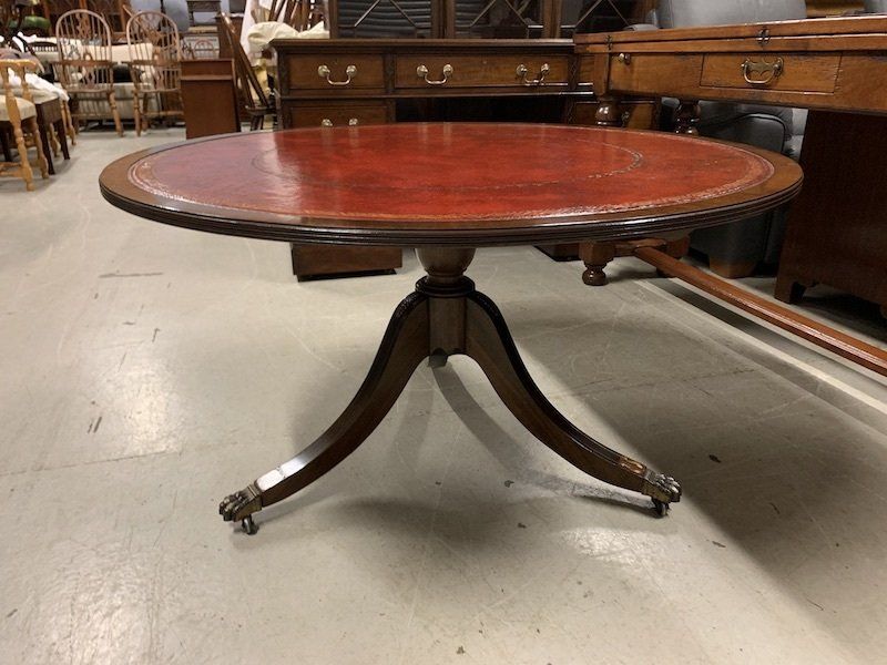 Vintage Mahogany Coffee Table with Brass Inlay