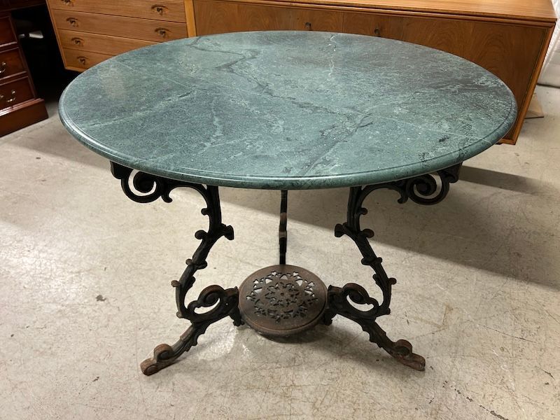 Antique 3 ft Cast Iron & Marble Garden Table