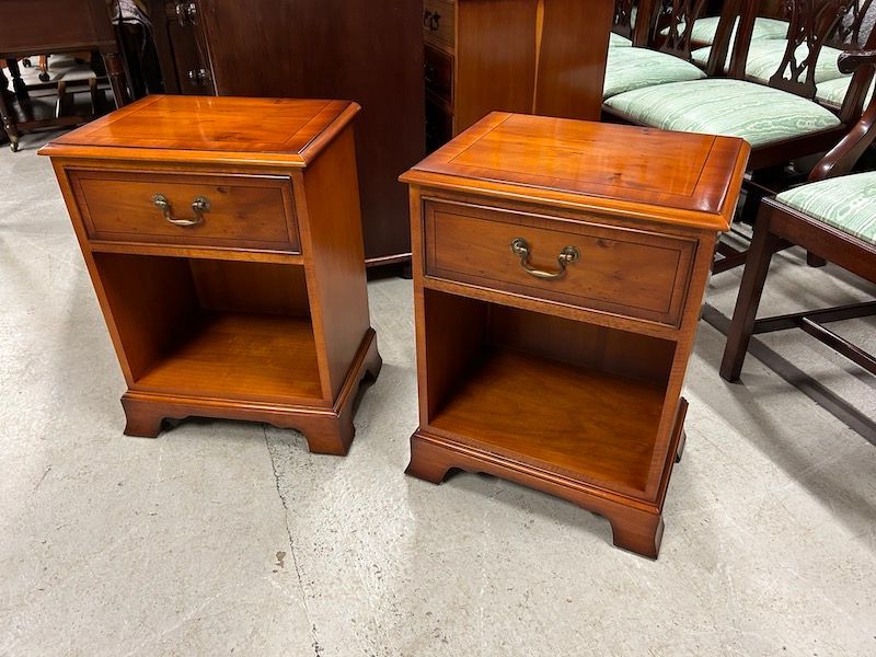 A Pair of Yew Wood Bedside Tables by Bradley