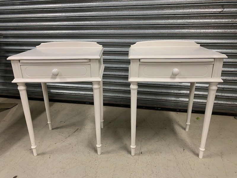 A Pair of Painted Bedside Tables with Brush Slide