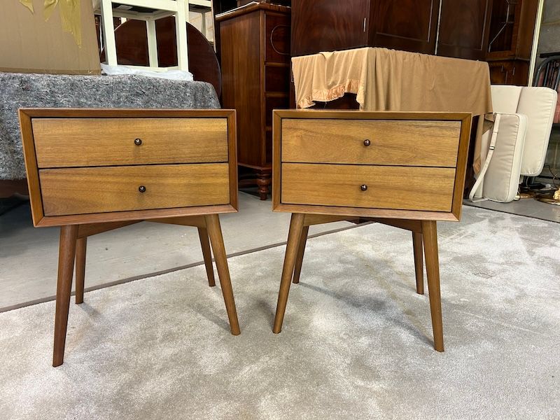 A Pair of West Elm Mid Century Style Bedside Tables