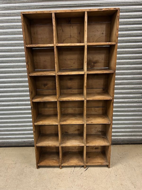 Vintage Rustic Pine Pigeon Hole Bookcase/ Shelving Unit