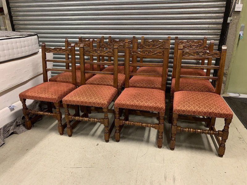 Superb Set of 12 Solid Ipswich Oak Upholstered Dining Chairs