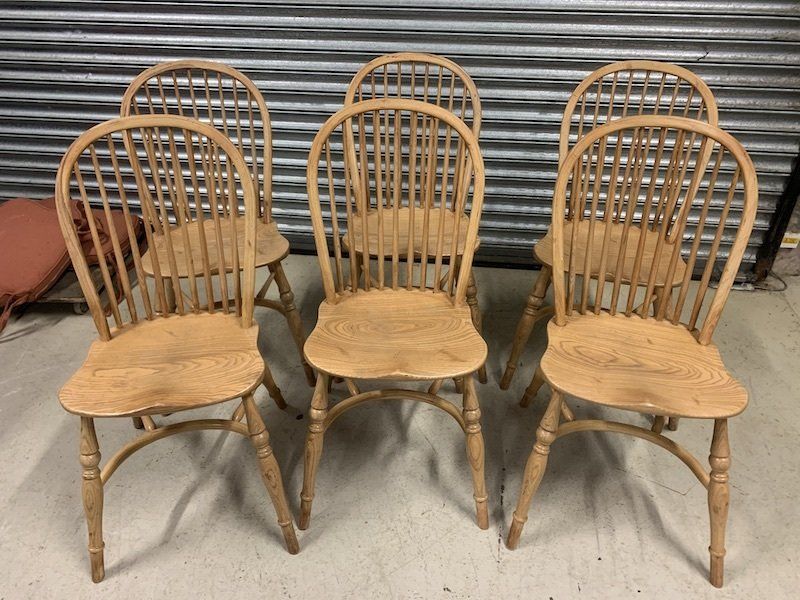 Set of Six Ash & Elm Windsor Dining Chairs