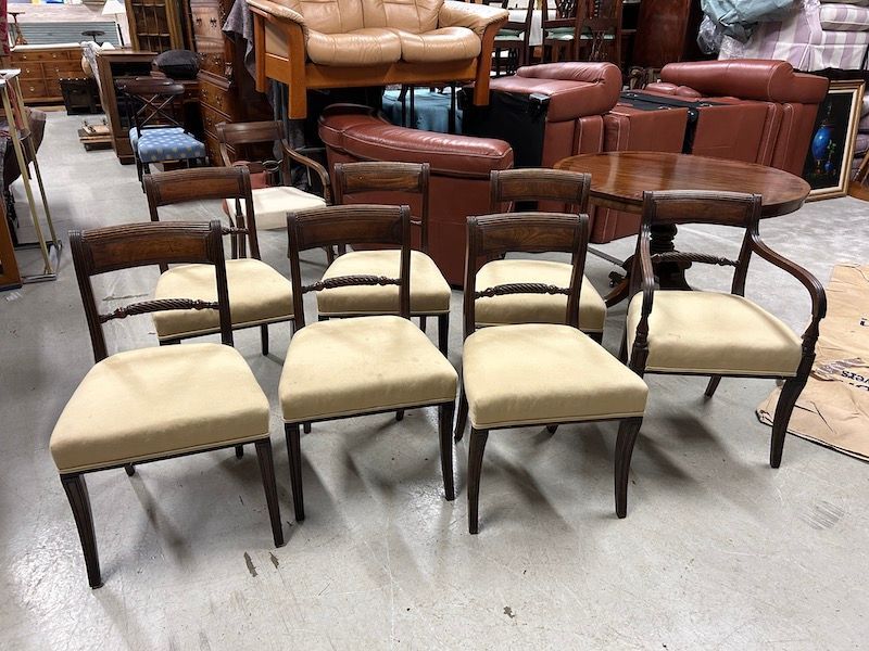 Six Plus One Carver Regency Mahogany Bar Back Dining Chairs