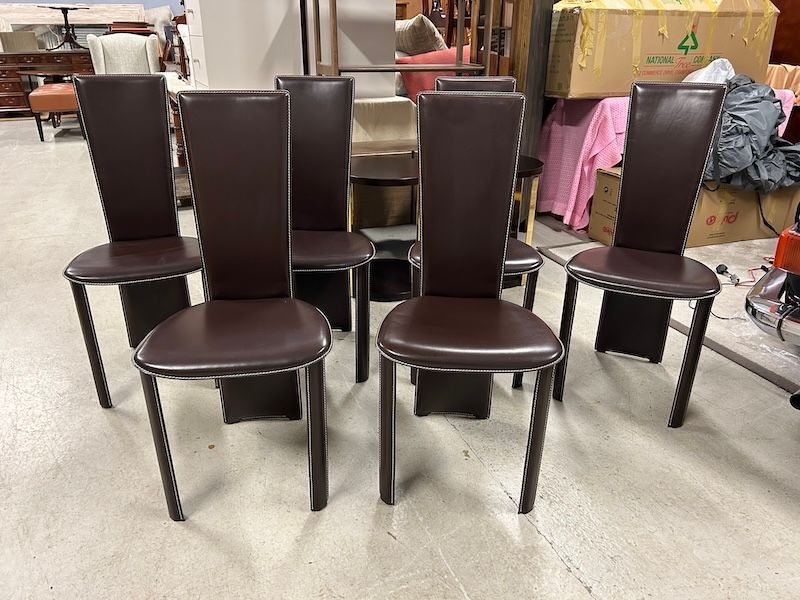 Six Psyra Roche Bobois Leather Dining Chairs