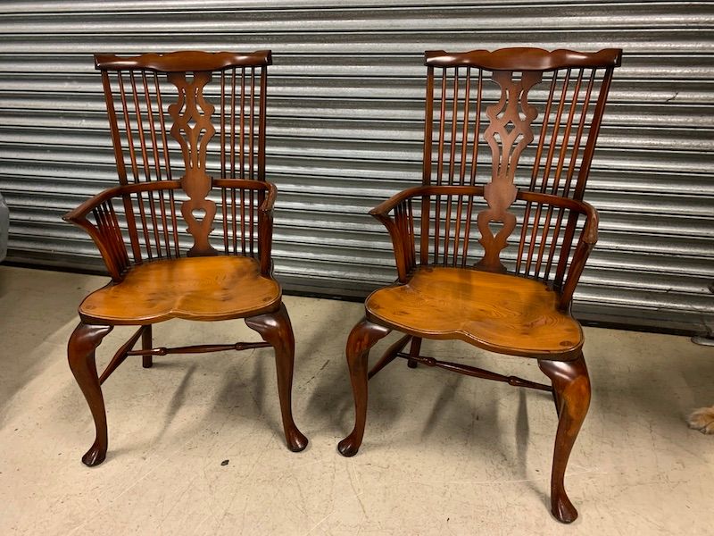 A Pair of Stunning Fan Back Carver Chairs by Stewart Linford