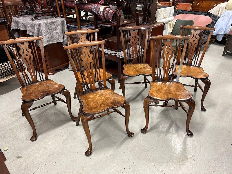 Stunning Set of Six Solid Burr Elm & Yew Wood Dining Chairs by Stewart Linford